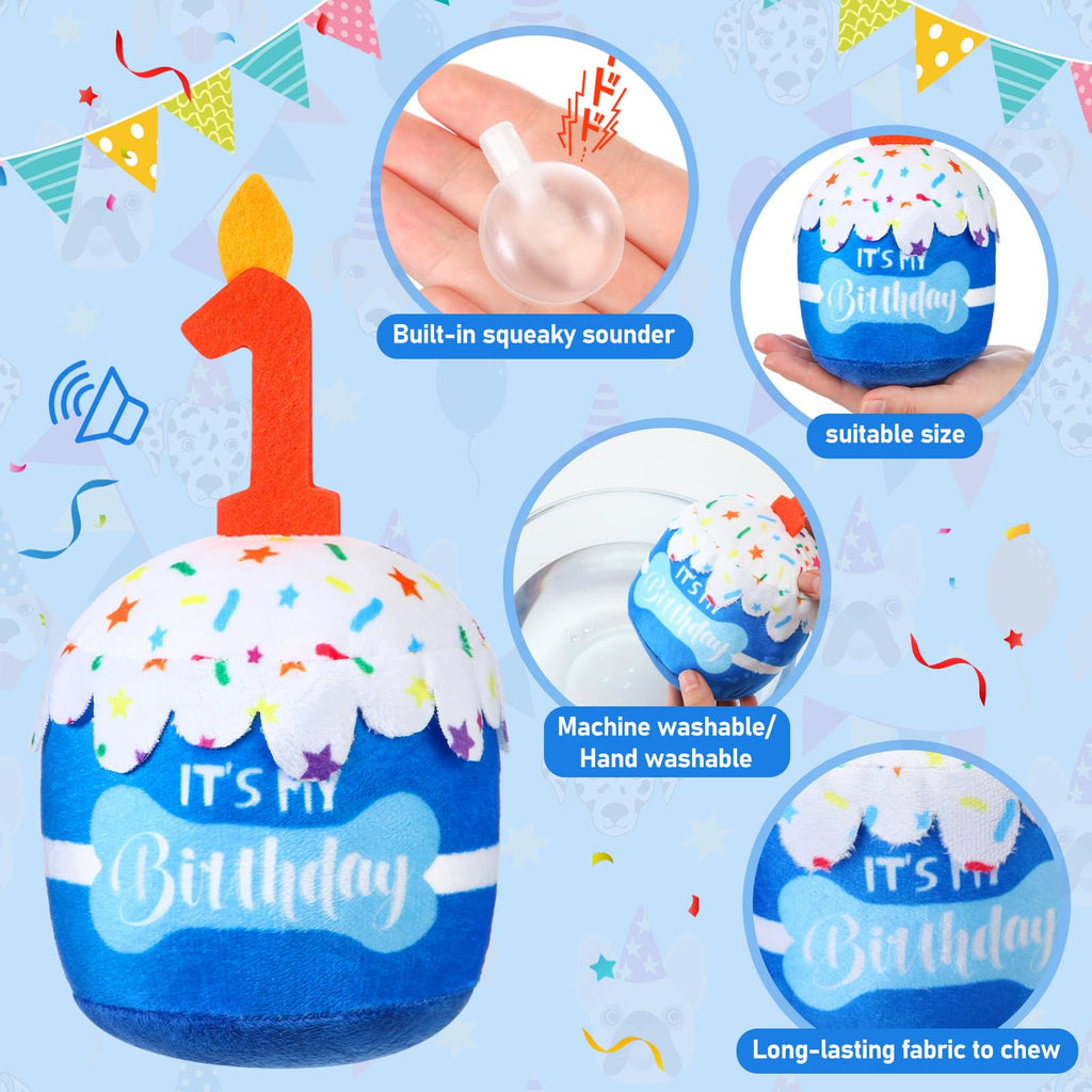 Cutecrop Dog 1st Birthday Gifts Set – Blue Hat, Bandana, Squeaky Cake Toy & No-Mess Paw Print Kit for Small to Large Dogs