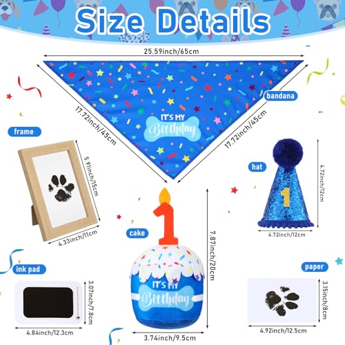 Cutecrop Dog 1st Birthday Gifts Set – Blue Hat, Bandana, Squeaky Cake Toy & No-Mess Paw Print Kit for Small to Large Dogs