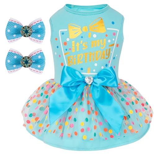 Cyeollo Dog Birthday Dress – Soft Tulle Pullover for Medium Dogs, Blue XL with Bow