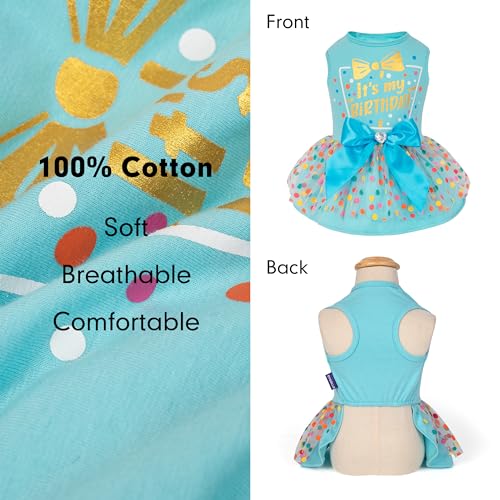 Cyeollo Dog Birthday Dress – Soft Tulle Pullover for Medium Dogs, Blue XL with Bow