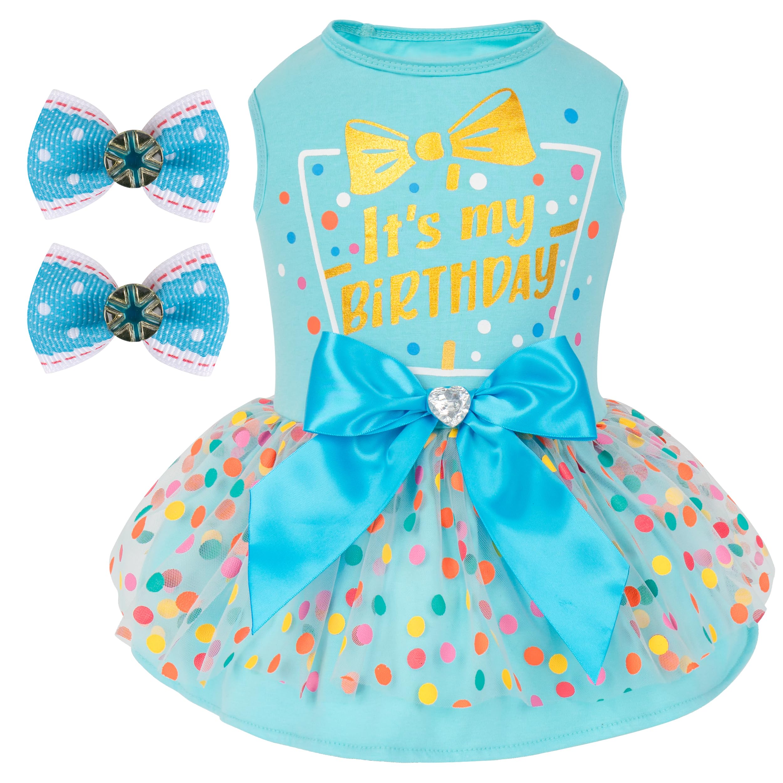 Cyeollo Dog Birthday Dress – Soft Tulle Pullover for Medium Dogs, Blue XL with Bow