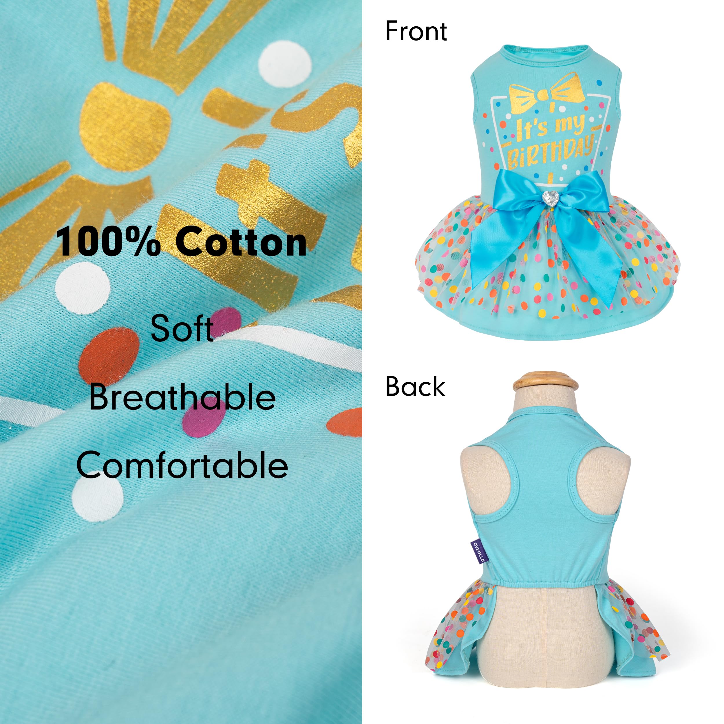 Cyeollo Dog Birthday Dress – Soft Tulle Pullover for Medium Dogs, Blue XL with Bow