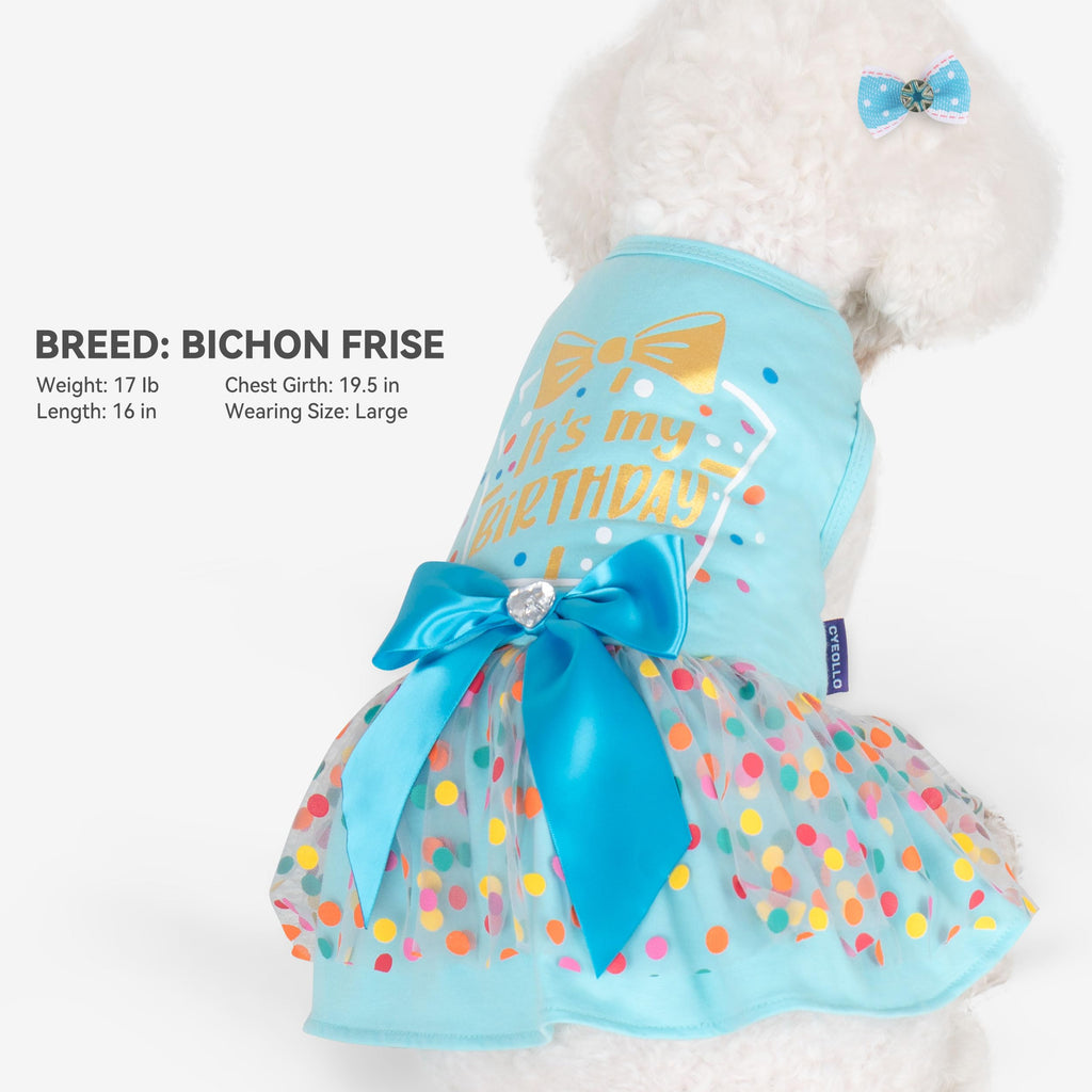 Cyeollo Dog Birthday Dress – Soft Tulle Pullover for Medium Dogs, Blue XL with Bow