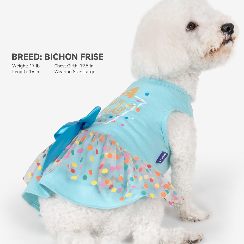 Cyeollo Dog Birthday Dress – Soft Tulle Pullover for Medium Dogs, Blue XL with Bow