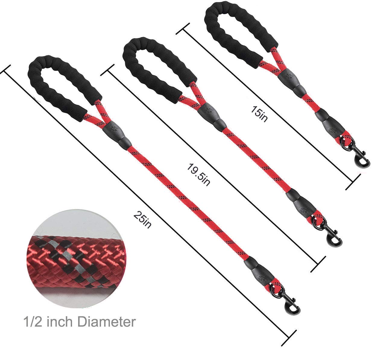 Cymiler Short Dog Leash: 3 Sizes, Padded Handle, Reflective Threads for Small to Large Dogs