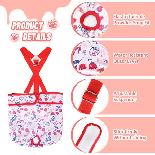 CZMIYRPY Female Dog Diapers 3 Pack - Washable Reusable with Suspenders, Small, Floral