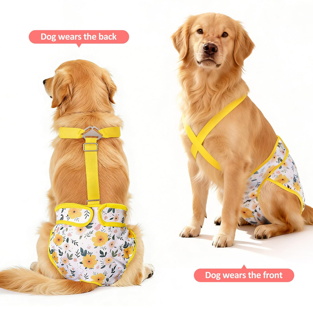 CZMIYRPY Female Dog Diapers 3 Pack - Washable Reusable with Suspenders, Small, Floral