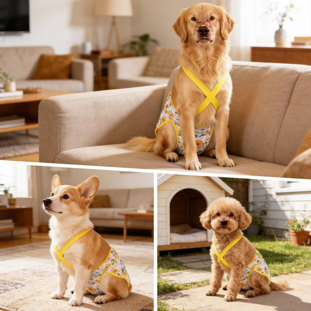 CZMIYRPY Female Dog Diapers 3 Pack - Washable Reusable with Suspenders, Small, Floral