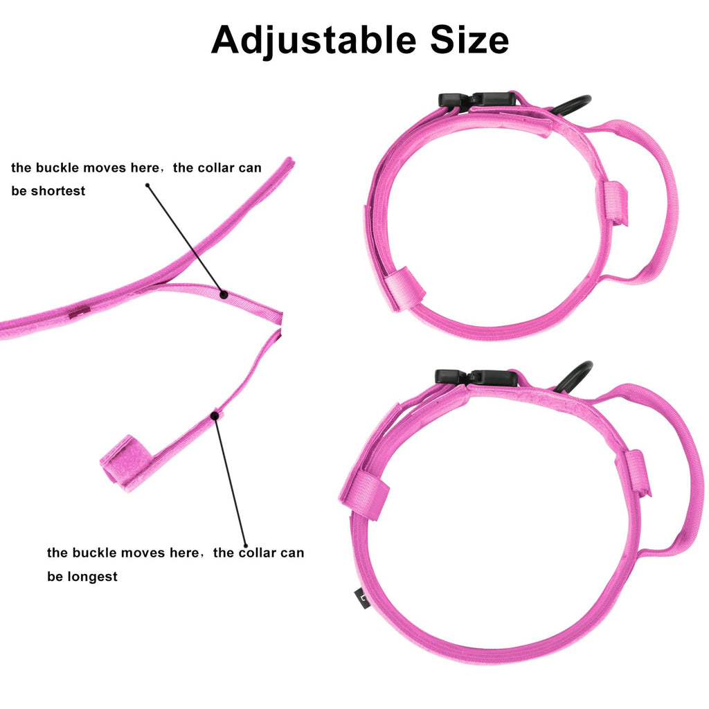 DAGANXI Tactical Dog Collar – Adjustable Military Training Collar with Control Handle, Heavy Metal Buckle, and AirTag Case (XL, Pink)