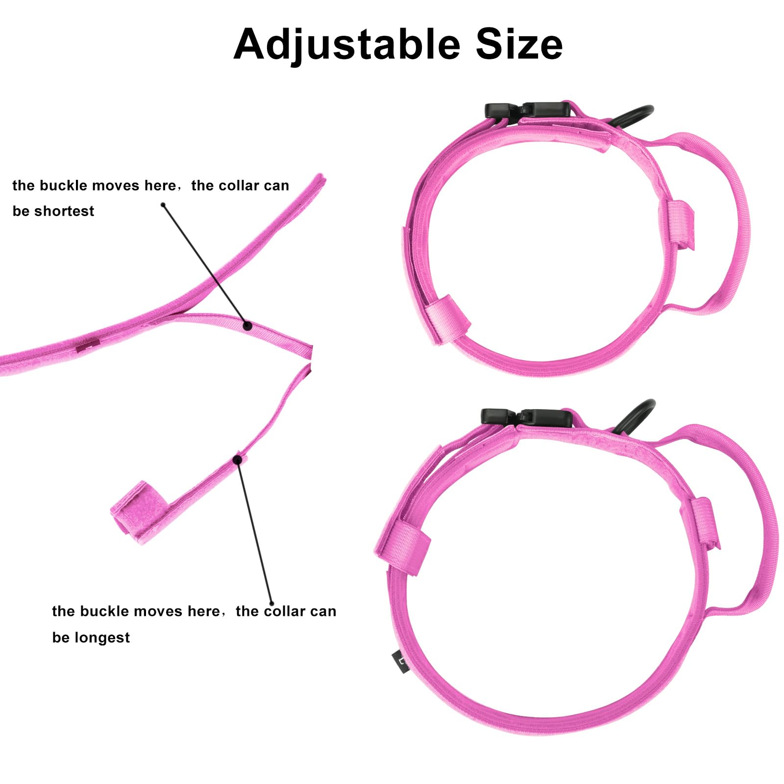 DAGANXI Tactical Dog Collar – Adjustable Military Training Collar with Control Handle, Heavy Metal Buckle, and AirTag Case (XL, Pink)