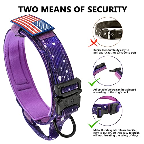 DAGANXI Tactical Dog Collar for Medium Large Dogs, Purple Sky with Control Handle and Airtag Case