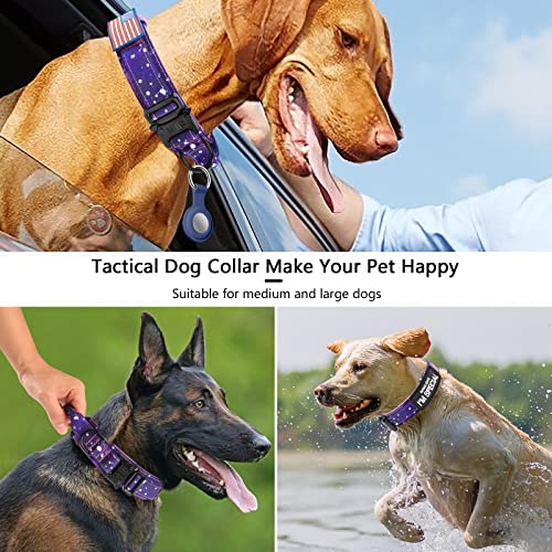 DAGANXI Tactical Dog Collar for Medium Large Dogs, Purple Sky with Control Handle and Airtag Case