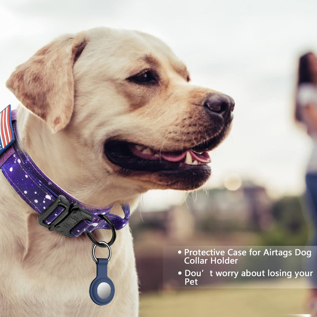 DAGANXI Tactical Dog Collar for Medium Large Dogs, Purple Sky with Control Handle and Airtag Case
