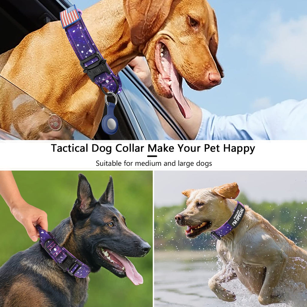 DAGANXI Tactical Dog Collar for Medium Large Dogs, Purple Sky with Control Handle and Airtag Case