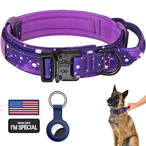 DAGANXI Tactical Dog Collar for Medium Large Dogs, Purple Sky with Control Handle and Airtag Case