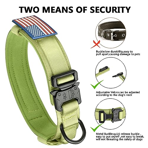 DAGANXI Tactical Dog Collar – Spring Grass, XL: Adjustable Nylon with Control Handle, AirTag Case & Patches for Medium/Large Dogs