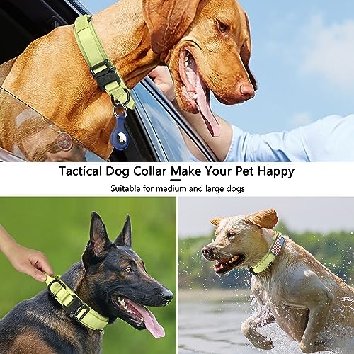 DAGANXI Tactical Dog Collar – Spring Grass, XL: Adjustable Nylon with Control Handle, AirTag Case & Patches for Medium/Large Dogs