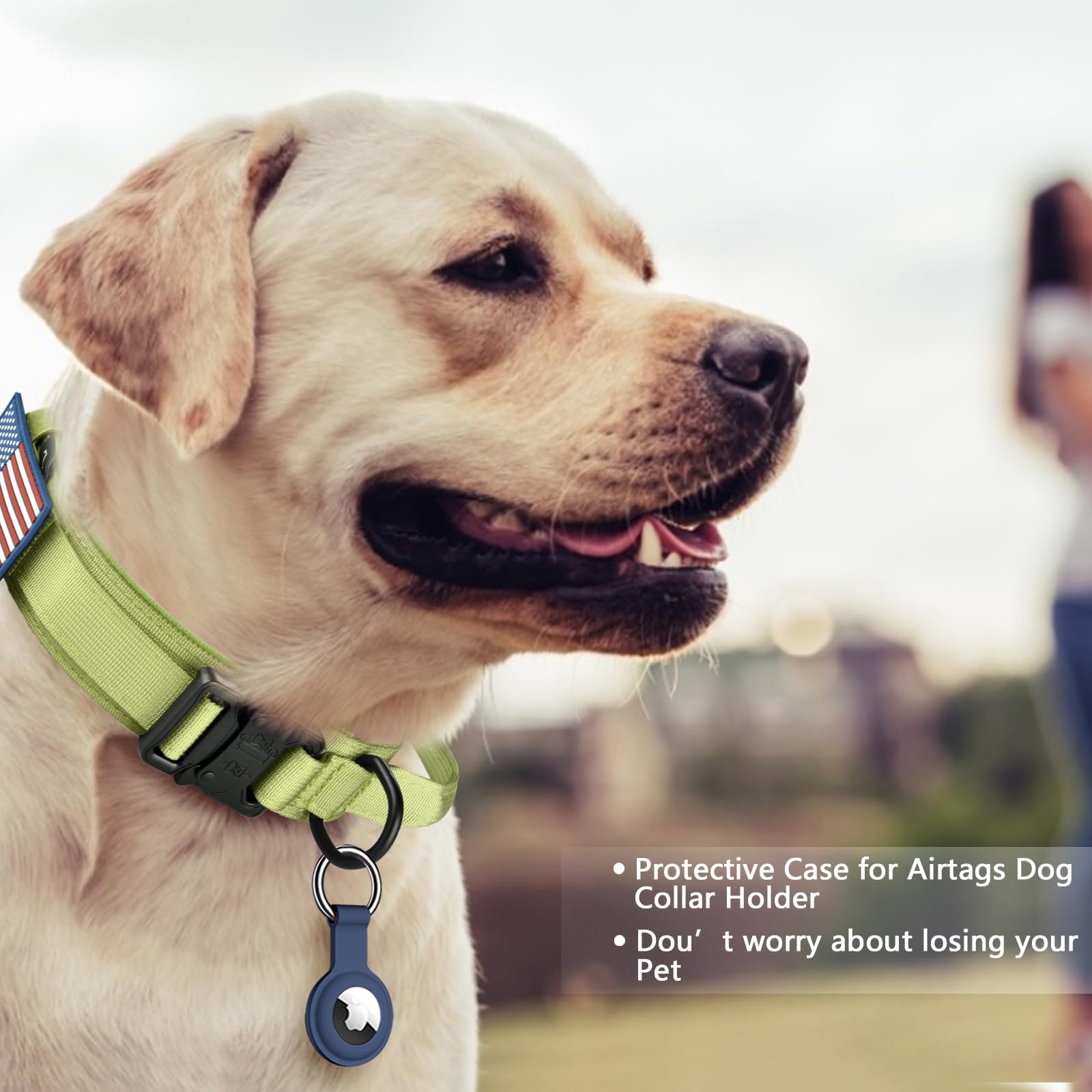 DAGANXI Tactical Dog Collar – Spring Grass, XL: Adjustable Nylon with Control Handle, AirTag Case & Patches for Medium/Large Dogs