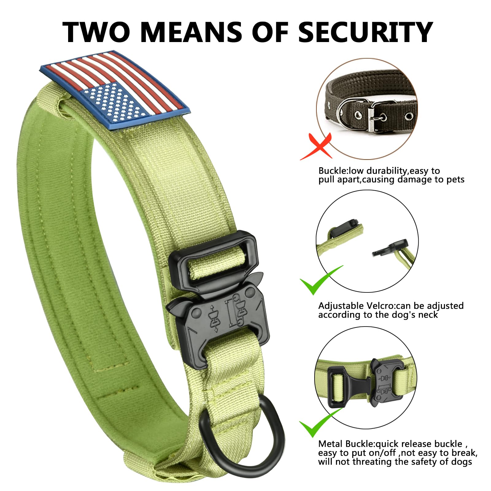 DAGANXI Tactical Dog Collar – Spring Grass, XL: Adjustable Nylon with Control Handle, AirTag Case & Patches for Medium/Large Dogs