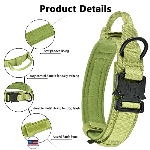 DAGANXI Tactical Dog Collar – Spring Grass, XL: Adjustable Nylon with Control Handle, AirTag Case & Patches for Medium/Large Dogs