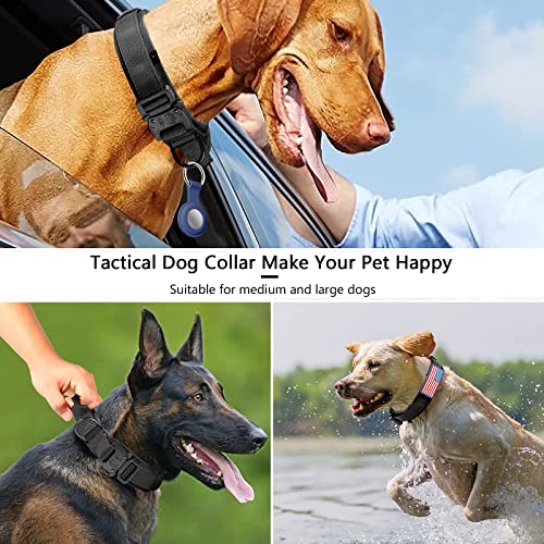 DAGANXI Tactical Dog Collar XL - Adjustable Military Training Nylon Collar with Control Handle, Metal Buckle, Patches & AirTag Case - Black