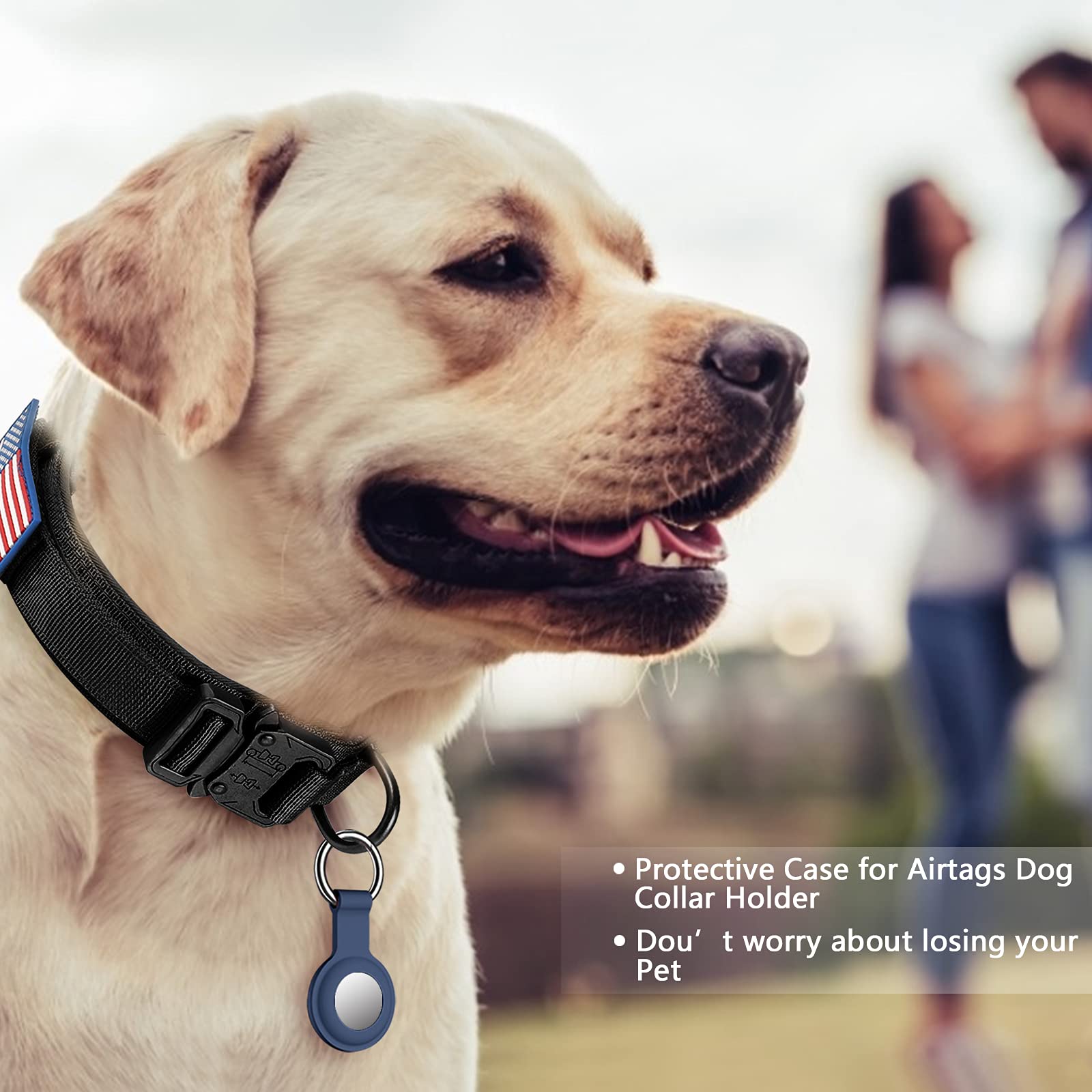 DAGANXI Tactical Dog Collar XL - Adjustable Military Training Nylon Collar with Control Handle, Metal Buckle, Patches & AirTag Case - Black
