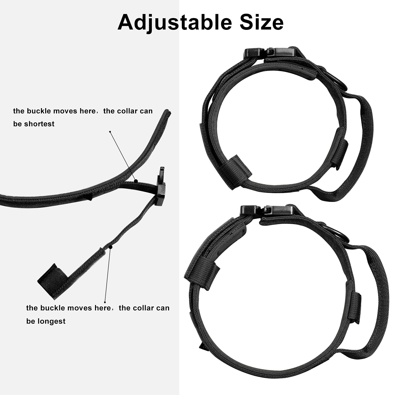 DAGANXI Tactical Dog Collar XL - Adjustable Military Training Nylon Collar with Control Handle, Metal Buckle, Patches & AirTag Case - Black