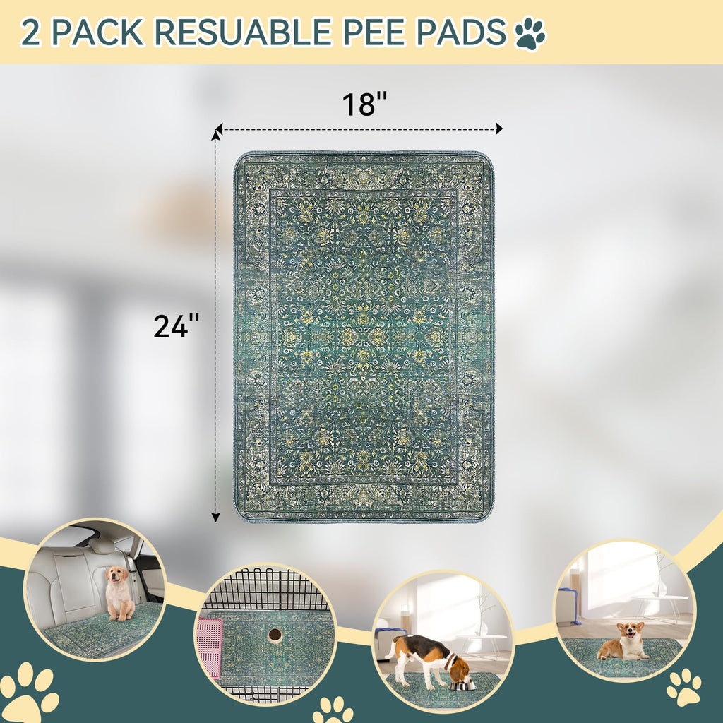 DAMIROON Washable Pee Pads for Dogs - Vintage Green, 100% Waterproof Reusable Puppy Pads with Non-Slip Backing