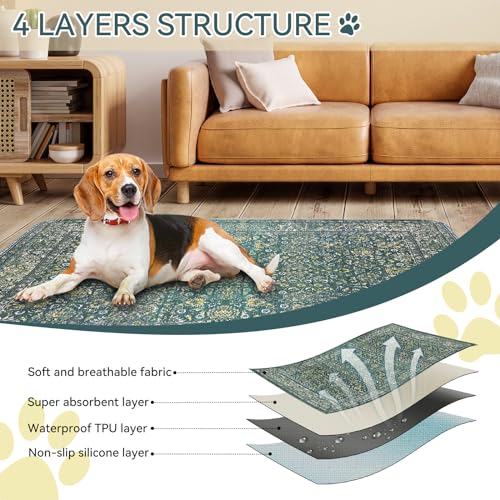 DAMIROON Washable Pee Pads for Dogs - Vintage Green, 100% Waterproof Reusable Puppy Pads with Non-Slip Backing
