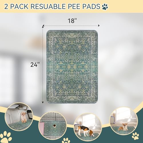 DAMIROON Washable Pee Pads for Dogs - Vintage Green, 100% Waterproof Reusable Puppy Pads with Non-Slip Backing