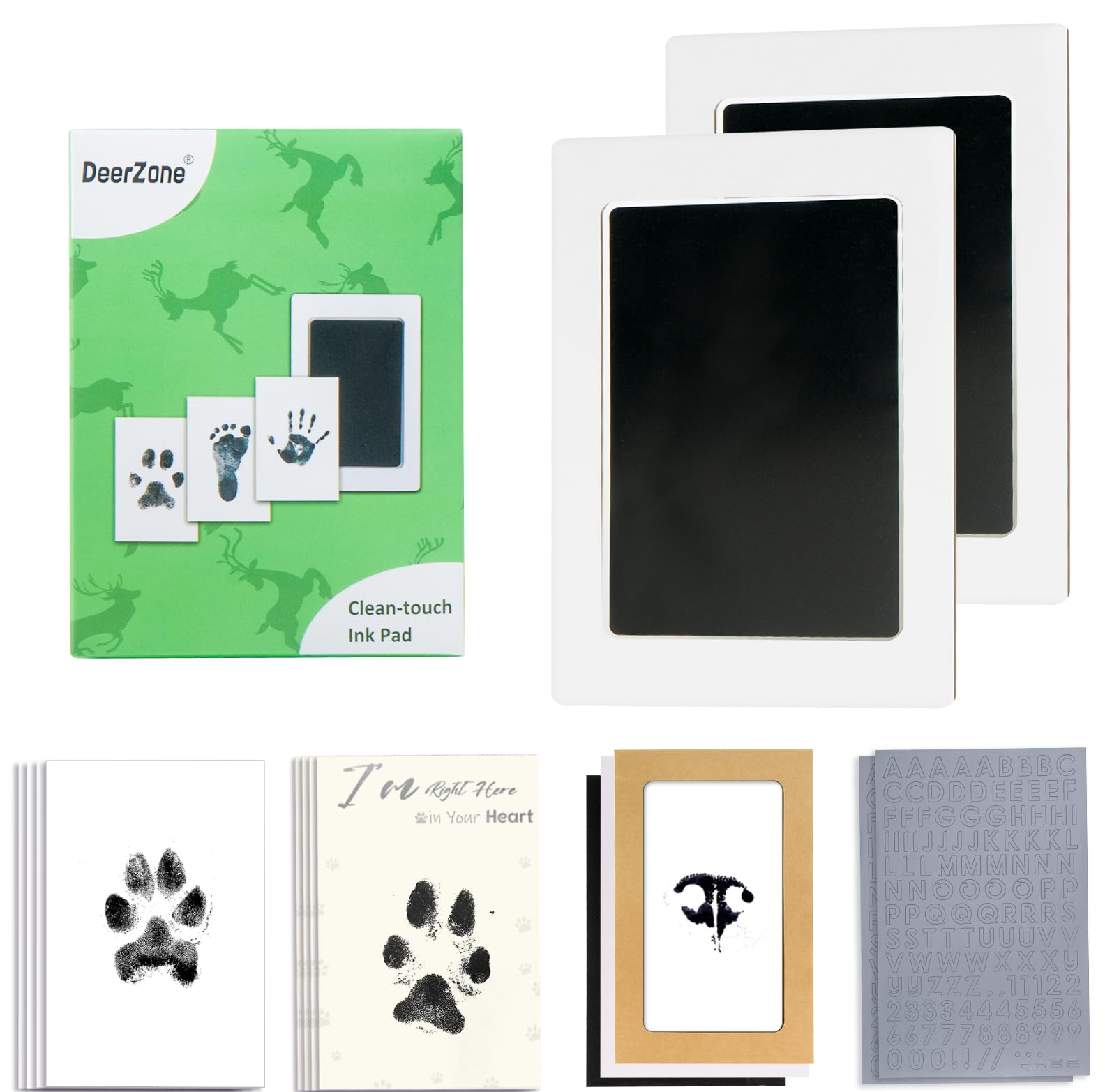 DeerZone Inkless Paw Print Kit - Clean Touch Pet Paw & Nose Print Keepsake (2 Pack)