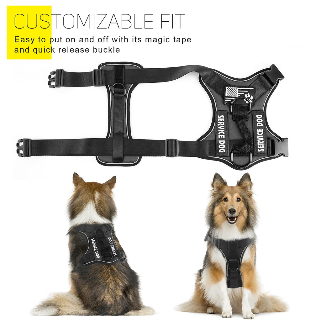 Demigreat No-Pull Reflective Dog Harness with 5 Patches – Large, Black, Breathable Mesh Vest for Service Dogs and Training