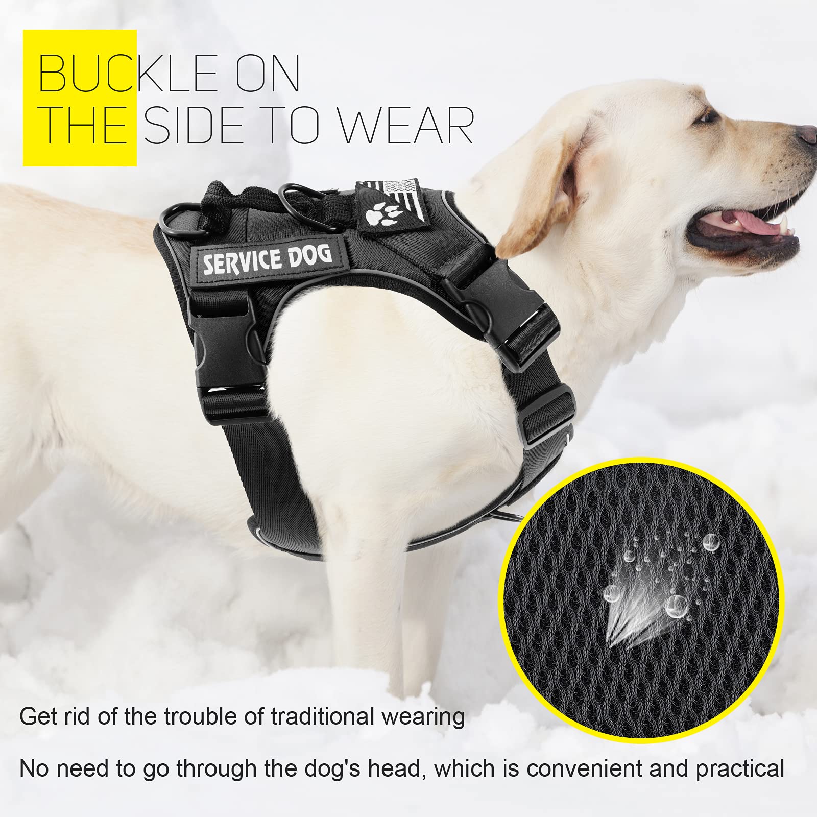 Demigreat No-Pull Reflective Dog Harness with 5 Patches – Large, Black, Breathable Mesh Vest for Service Dogs and Training