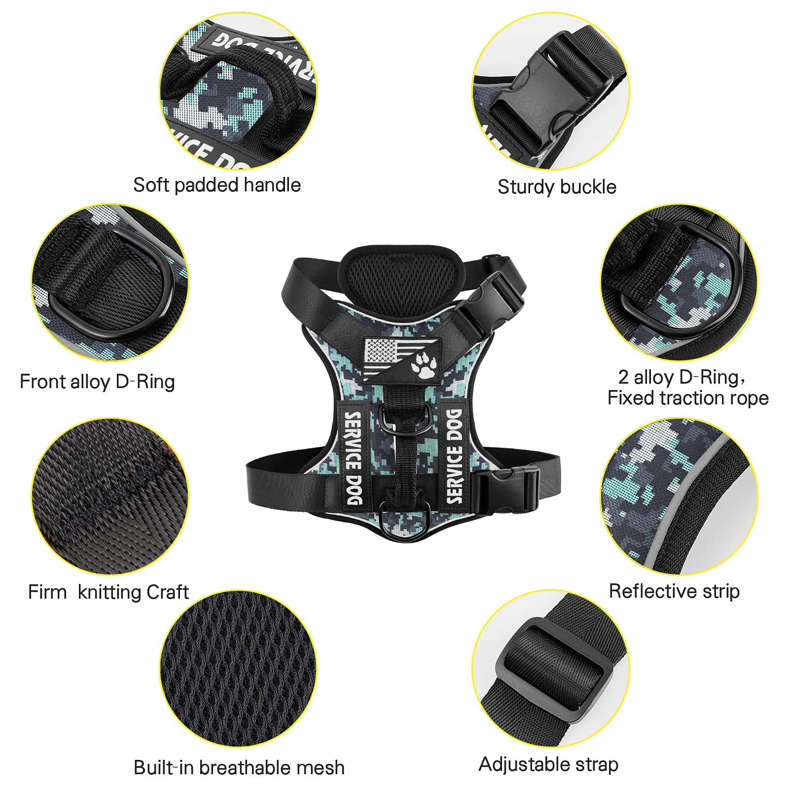 Demigreat Reflective Service Dog Harness with Patches – No-Pull, Adjustable, Comfortable Vest for Large Dogs