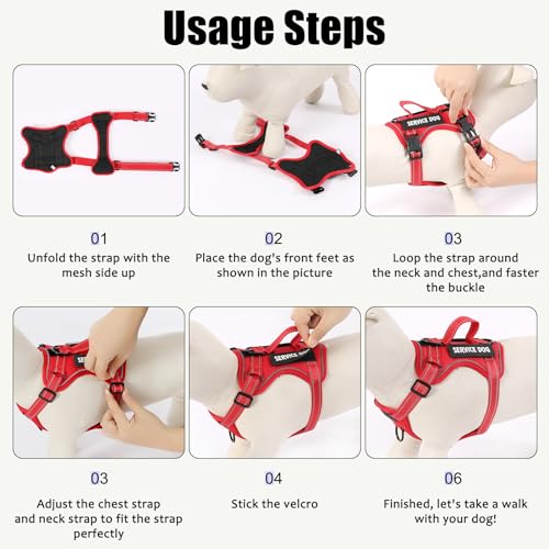 Demigreat Service Dog Harness - Reflective Vest with 5 Patches, No-Pull Design, Medium, All-RED