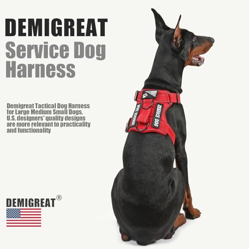 Demigreat Service Dog Harness - Reflective Vest with 5 Patches, No-Pull Design, Medium, All-RED