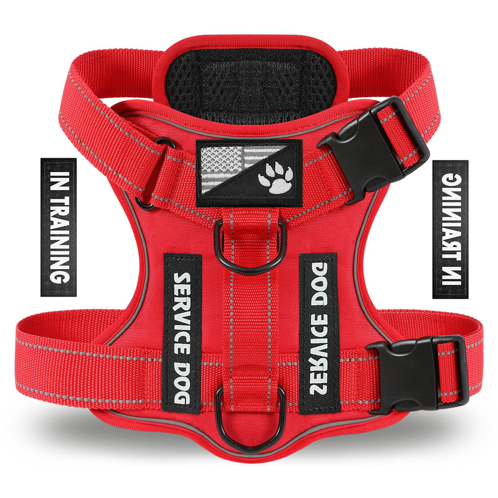 Demigreat Service Dog Harness - Reflective Vest with 5 Patches, No-Pull Design, Medium, All-RED