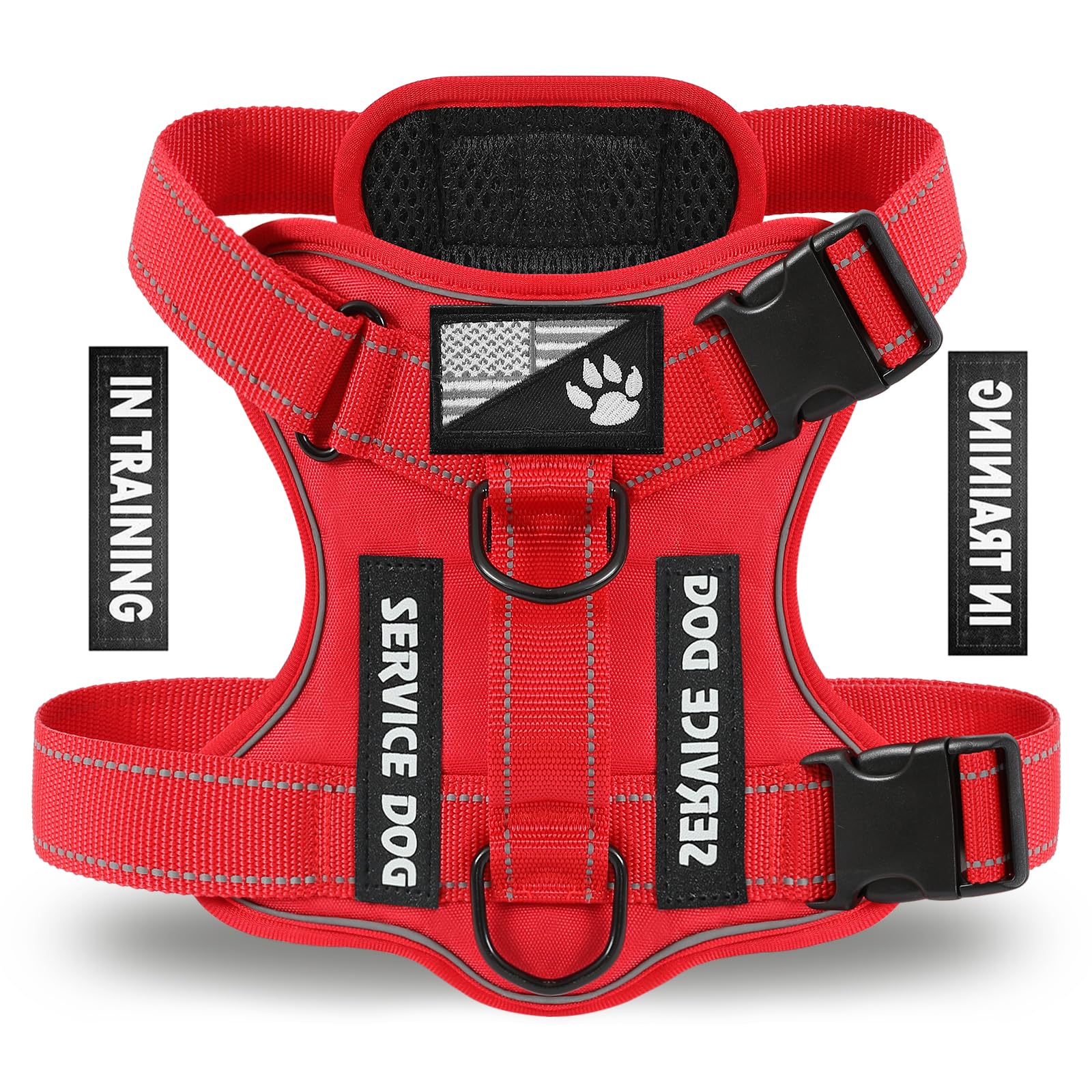 Demigreat Service Dog Harness - Reflective Vest with 5 Patches, No-Pull Design, Medium, All-RED
