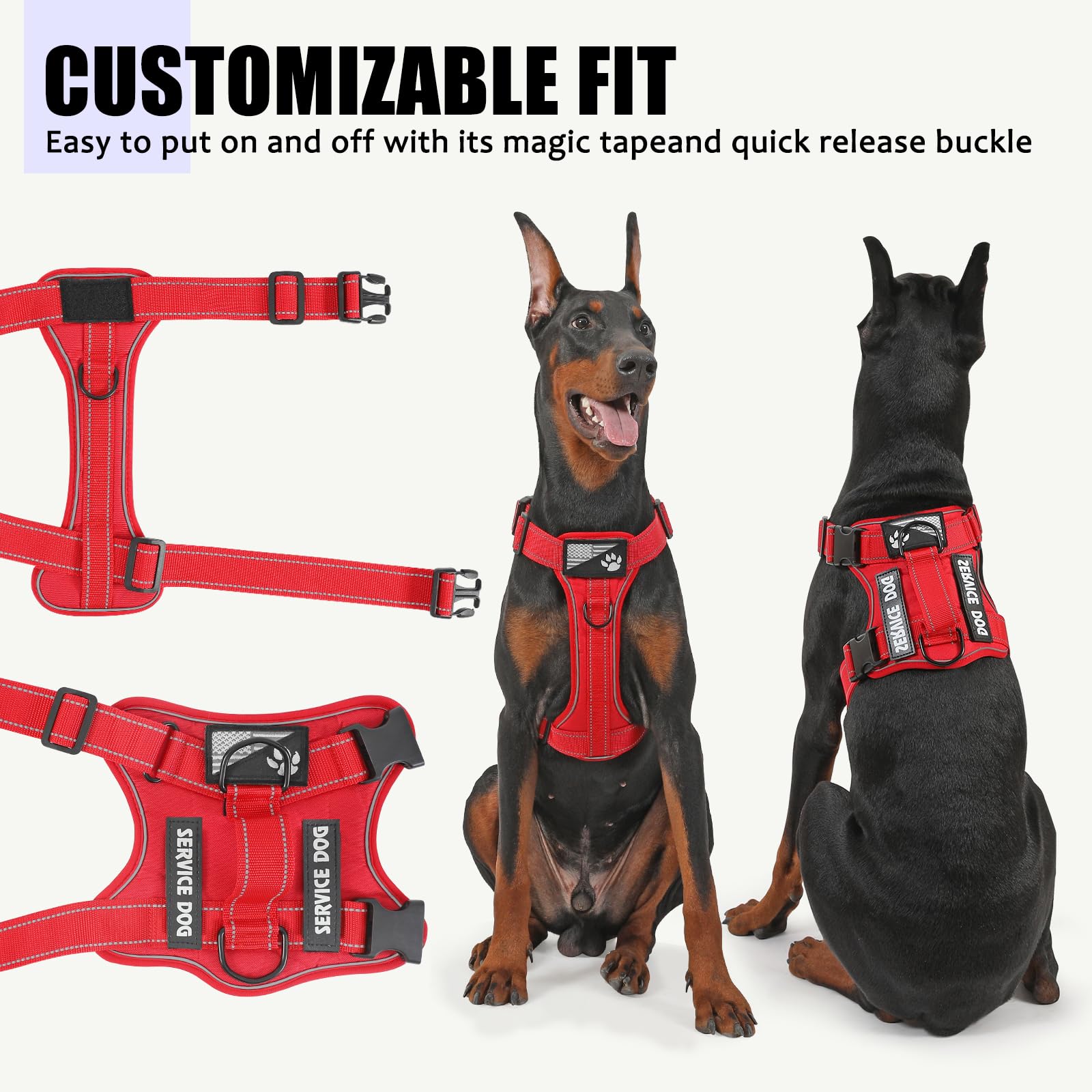 Demigreat Service Dog Harness - Reflective Vest with 5 Patches, No-Pull Design, Medium, All-RED