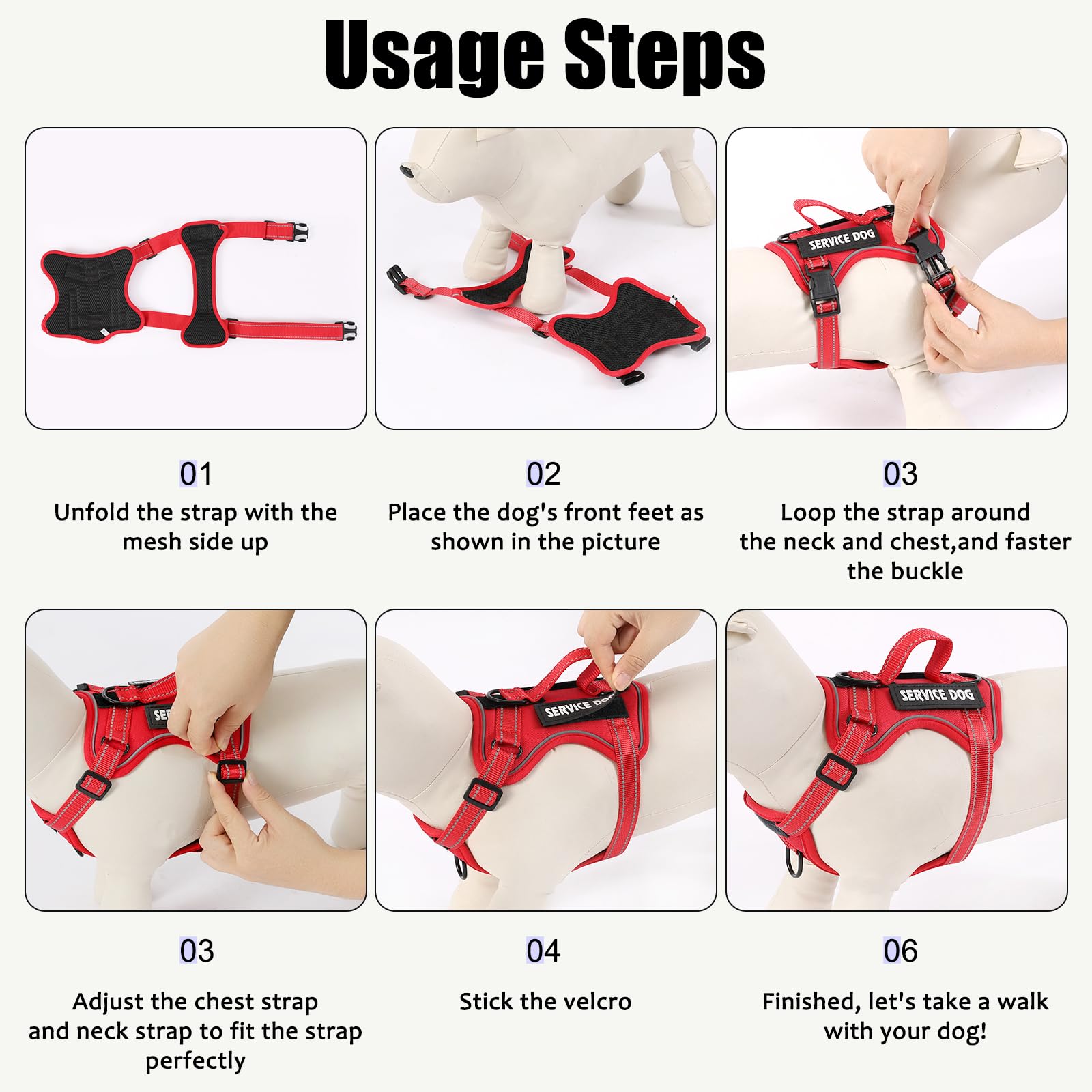 Demigreat Service Dog Harness - Reflective Vest with 5 Patches, No-Pull Design, Medium, All-RED