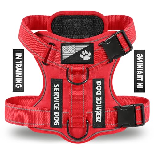 Demigreat Service Dog Harness - Reflective Vest with 5 Patches, No-Pull Design, Medium, All-RED
