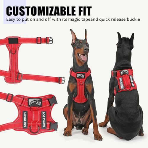 Demigreat Service Dog Harness - Reflective Vest with 5 Patches, No-Pull Design, Medium, All-RED