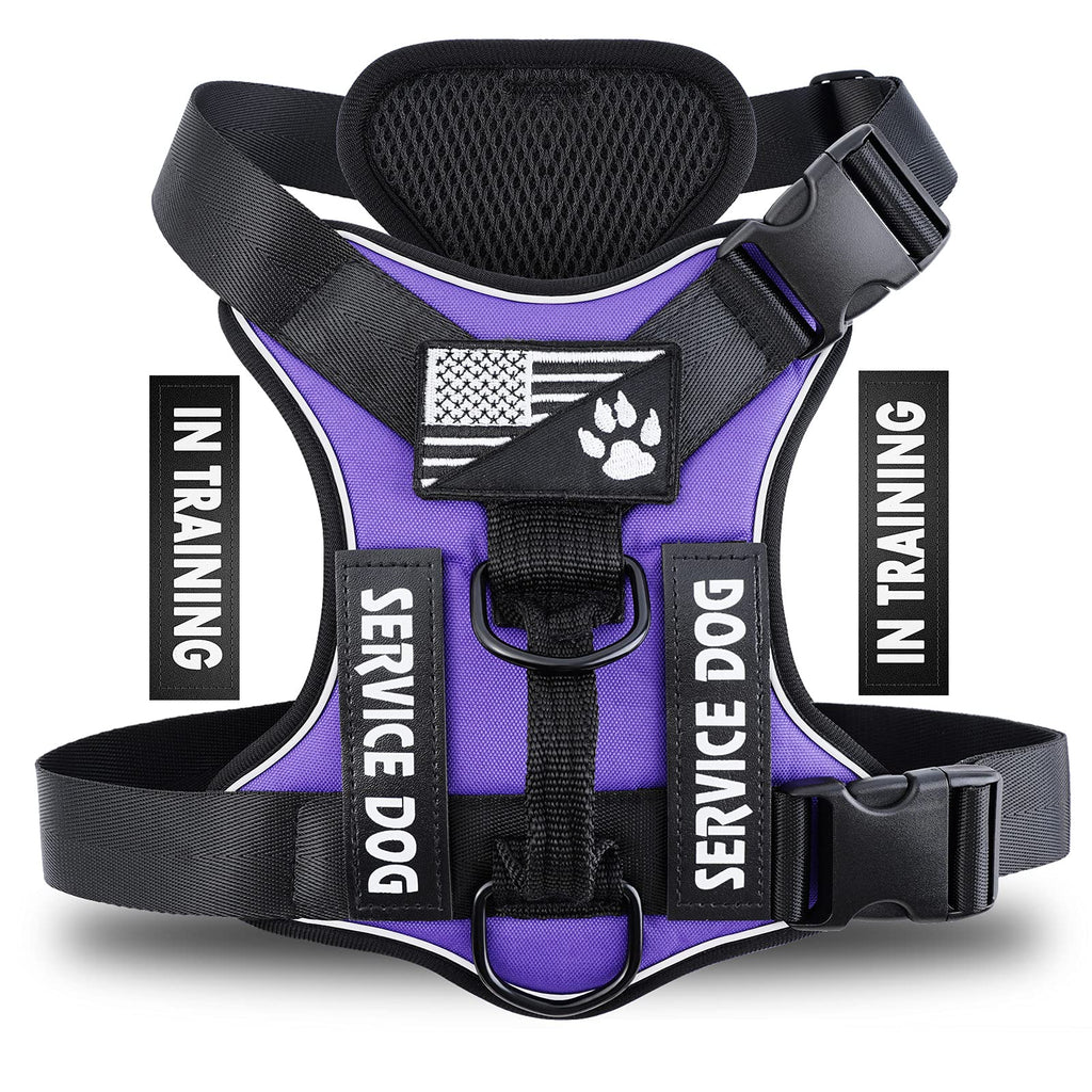 Demigreat Service Dog Harness – Reflective No-Pull Vest with 5 Patches, Adjustable Oxford Nylon, Medium, Purple