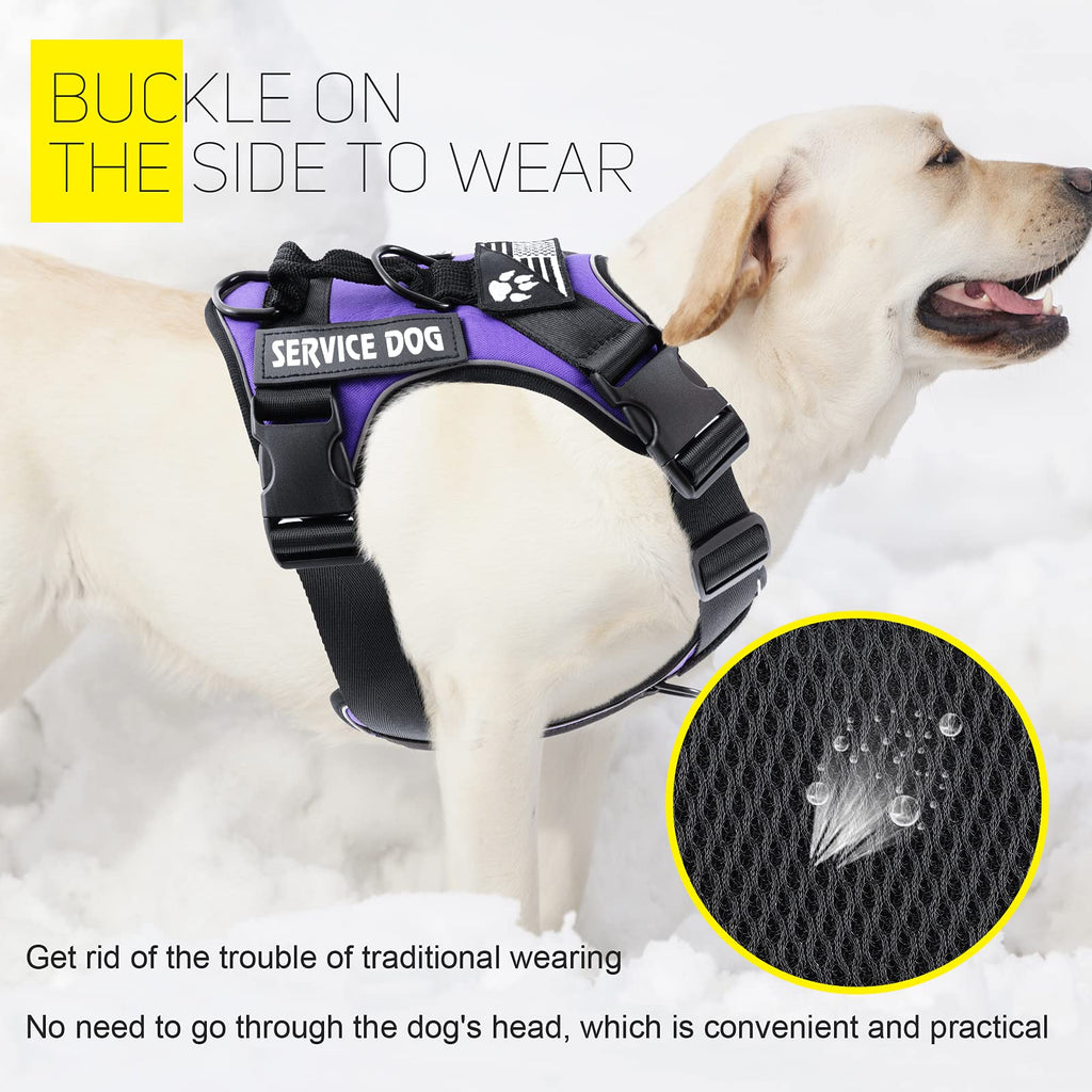 Demigreat Service Dog Harness – Reflective No-Pull Vest with 5 Patches, Adjustable Oxford Nylon, Medium, Purple