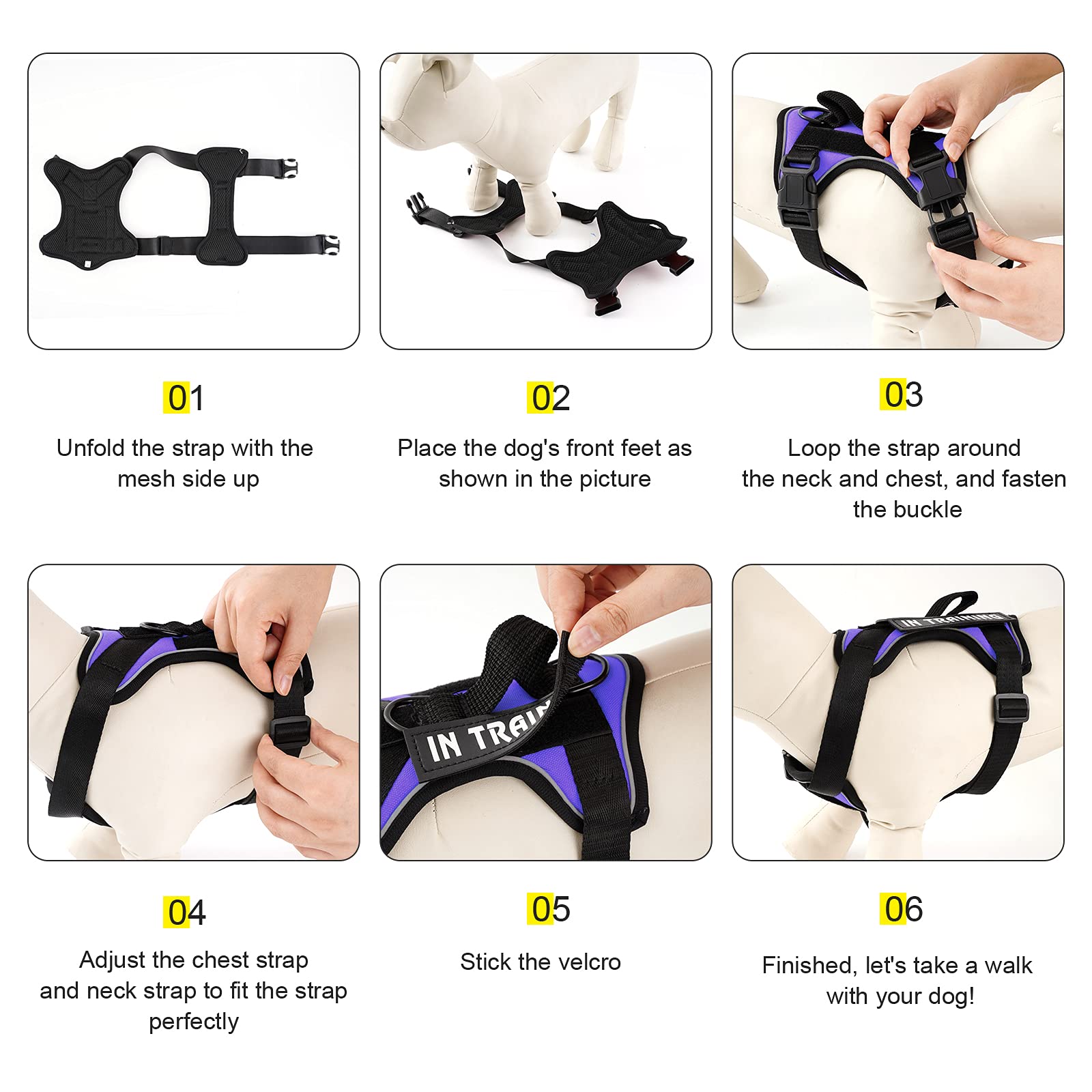 Demigreat Service Dog Harness – Reflective No-Pull Vest with 5 Patches, Adjustable Oxford Nylon, Medium, Purple