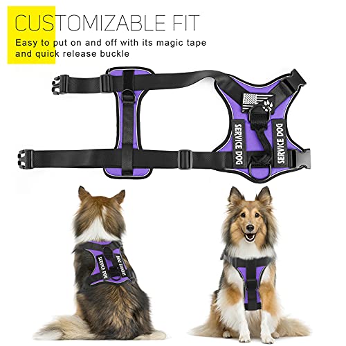 Demigreat Service Dog Harness – Reflective No-Pull Vest with 5 Patches, Adjustable Oxford Nylon, Medium, Purple