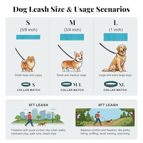 Didog 4.5ft Faux Leather Dog Leash for Small to Medium Dogs – Soft Padded Handle, Green