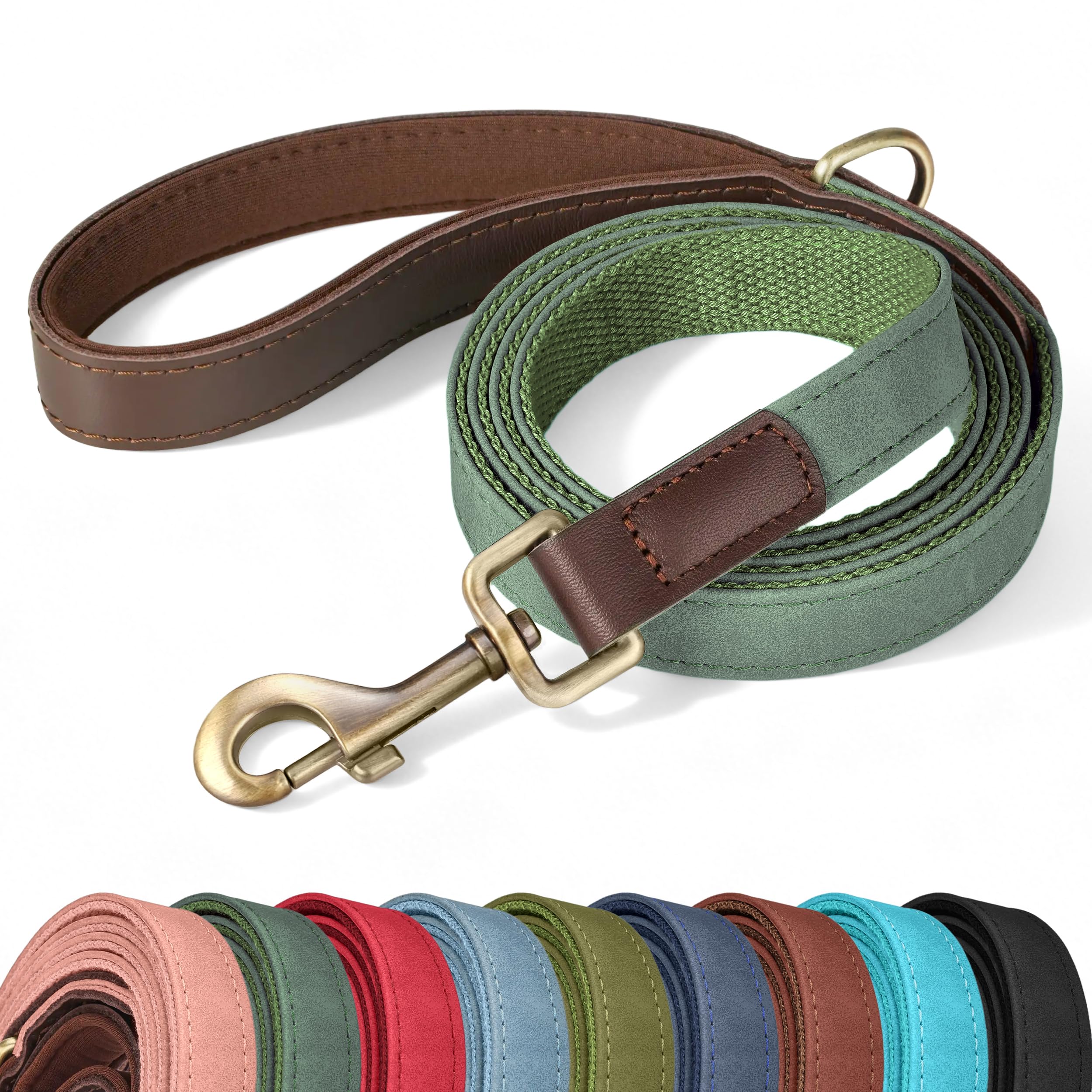 Didog 4.5ft Faux Leather Dog Leash for Small to Medium Dogs – Soft Padded Handle, Green
