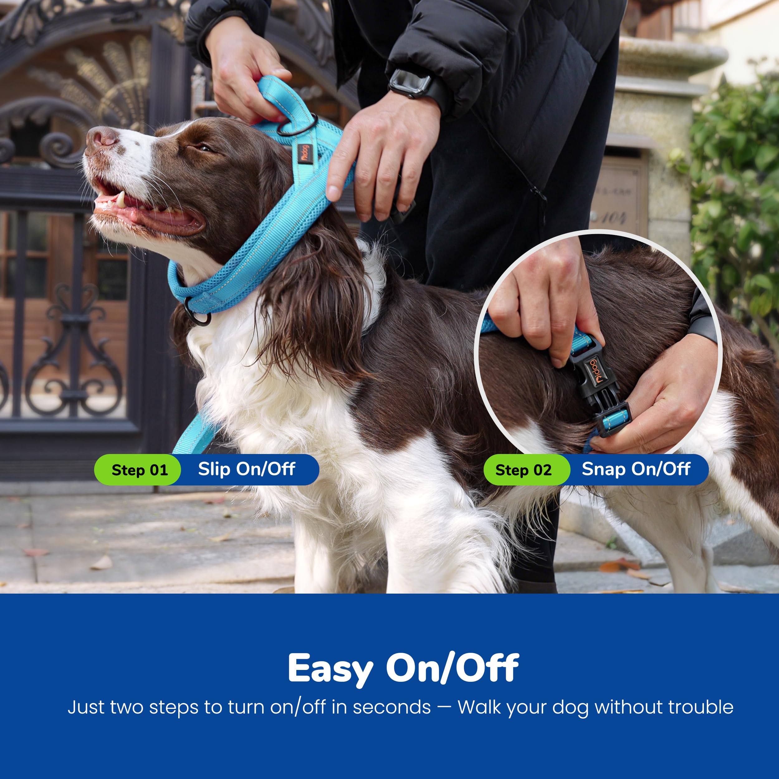 Didog No Pull Dog Harness - Breathable Mesh Padded Vest for Small Dogs, XS Blue (15-18")