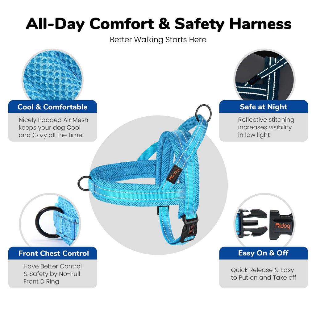 Didog No Pull Dog Harness - Breathable Mesh Padded Vest for Small Dogs, XS Blue (15-18")